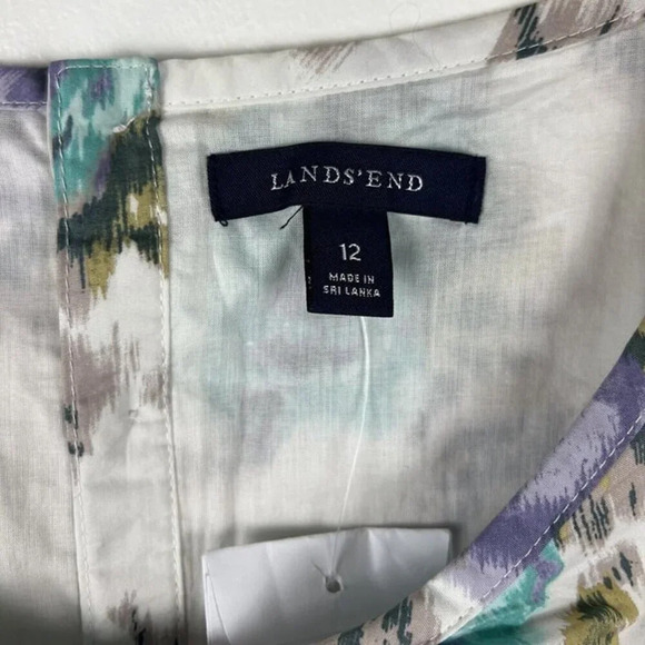NWT Land’s End Watercolor Rose Dress Women’s Sz 12 Sleeveless Cotton Pockets - Picture 5 of 10
